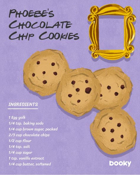 Cartoon Recipe, Phoebe Friends, Homemade Recipe Books, Famous Recipes, Recipe Book Diy, Chocolate Chip Cookies Ingredients, Homemade Cookbook, Baking Stuff, Friends Reunion