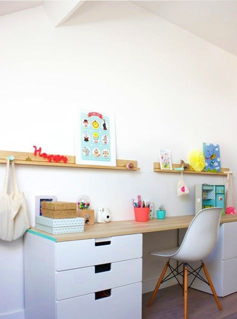 21 IKEA Desk Hacks for the Most Productive Workspace *Ever* | Brit + Co Cheap Ikea Desk, Nordli Ikea, Kids Desk Area, Ikea Kids Bedroom, Ikea Kids Room, Ikea Desk Hack, Desk Hacks, Cool Kids Rooms, Ikea Kids