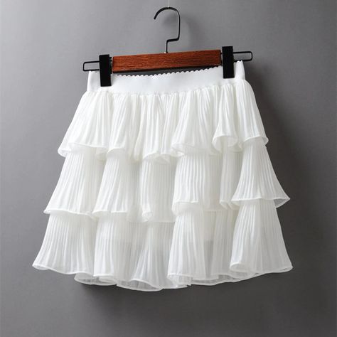 Tiered Dress Casual, Mini Skirt Summer, Checked Skirt, Pleated Chiffon Skirt, Ruffle Mini Skirt, White Skirt, Chiffon Skirt, Summer Skirts, Ruched Dress