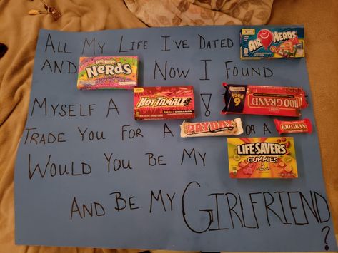 How I ask my girlfriend out!! Super easy and cute!! Ask To Be Gf Ideas, Asking To Be My Gf, Cute Valentines Asking, Asking To Be Girlfriend Ideas Creative Poster, Cute Ways To Get Asked Out, Cute Ask Out Ideas, Ways To Ask A Guy To Be Your Boyfriend, Will You Be My Girlfriend Proposal Ideas Creative, Ways To Ask Someone To Be Your Boyfriend