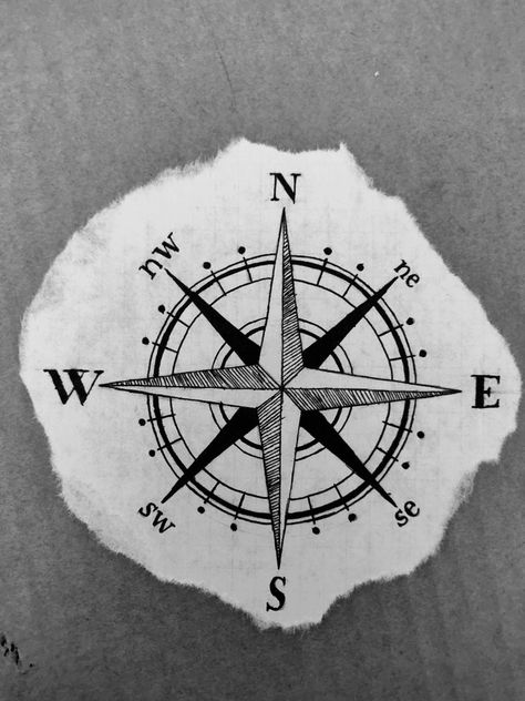 Compass Drawing Ideas, Compus Drawing Ideas, Compass Sketch Simple, Vintage Compass Drawing, Becoming Tattoo, Easton Tattoo, Navigator Drawing, Compass Tattoo Sketch, Compass Doodle