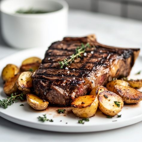 The T-Bone steak is a favorite cut of beef known for its distinctive "T" shaped bone that separates the tenderloin from the strip steak. Its popularity skyrocketed in the U.S., especially during the barbecue boom in the mid-20th century, when grilling became a national pastime.   #SteakPerfection #GrillMasters #BBQTime #TboneSteak #MeatLovers #GrillAndChill #RoastedPotatoes #ComfortFood #SummerBBQ Steak Tenderloin Recipes, Gourmet Potatoes, Steak Tenderloin, Boston Market, Country Fried, T Bone Steak, Fried Beef, Tenderloin Recipes, T Bone