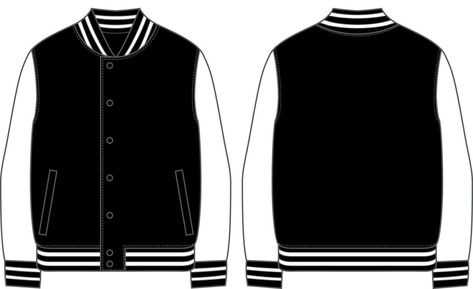 Black and White Blank Mock-Up Varsity Jacket Vector Template Varsity Jacket Template, Varsity Jacket Mockup, Black Hoodie Template, Hoodie Outline, Jacket Template, Old School Jackets, Pola Jaket, Hoodie Template, Jacket Mockup