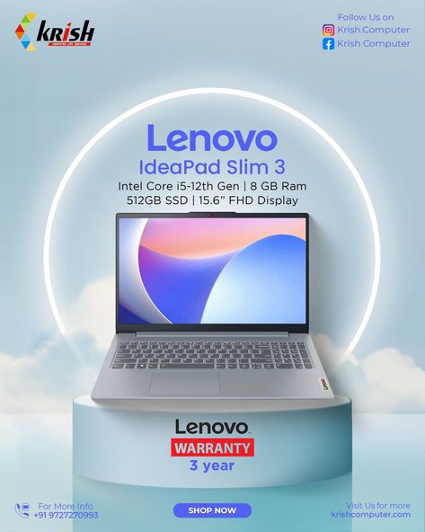 Power up your productivity with the Lenovo IdeaPad Slim 3! Featuring a 12th Gen Intel i5, 8GB RAM, and a 512GB SSD, it’s built to keep you ahead in the game. Plus, enjoy peace of mind with a 3-year warranty! Shop now and elevate your experience with Krish Computer! [Krish Computer, Laptop Deals, High-Performance Laptops, Reliable Warranty, Tech Solutions, Lenovo Laptops, Intel i5, 12th Gen Processor, FHD Display, 512GB SSD] #KrishComputer #LaptopDeals #TechUpgrades #ReliableTech #VadodaraEl... Lenovo Ideapad Flex 5, Laptop Deals, Lenovo Laptop, Lenovo Ideapad, Lenovo Thinkpad, Computer Laptop, Intel Core, Peace Of Mind, The Game