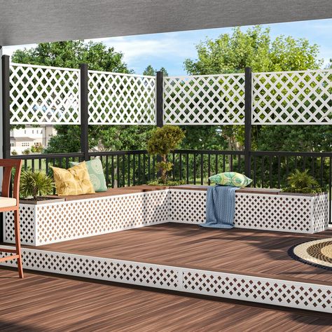 Style Selections 1/4-in x 48-in x 8-ft White Vinyl Traditional Lattice Lowes.com Privacy Lattice, White Vinyl Fence, Lattice Screen, Potted Plants Outdoor, Backyard Privacy, Privacy Walls, Vinyl Fence, Front Yard Garden, Yard Ideas