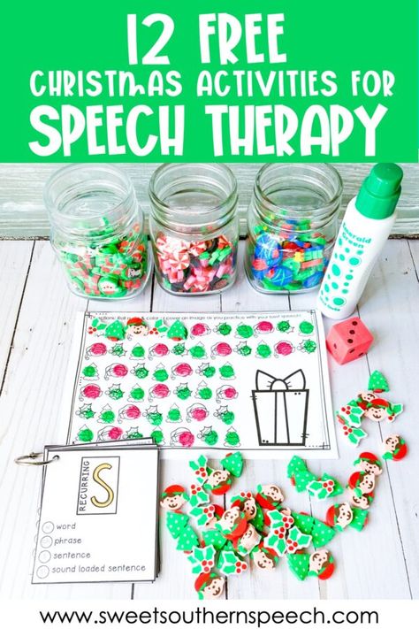 Free Christmas Activities, Christmas Gifts For Students, Apraxia Activities, Christmas Therapy, Speech Therapy Free, Speech Therapy Room, Christmas Speech Therapy, 100 Challenge, Activities For Speech Therapy