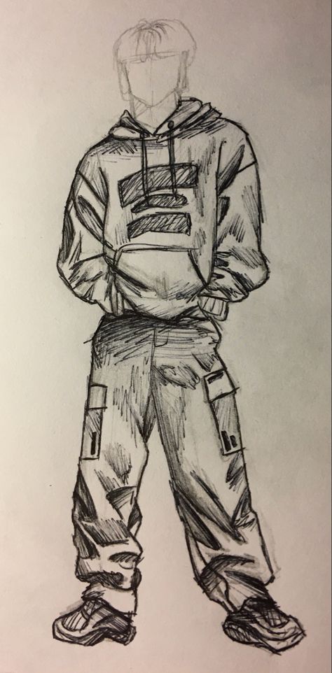 Motocross, Croquis, Sagging Pants Drawing, Streetwear Drawing Reference, Oversized Outfit Drawing, Hands In Pants Pockets Pose Drawing, Hood Draw Reference, Baggy Shirt Drawing Reference, Baggy Pants Sketch