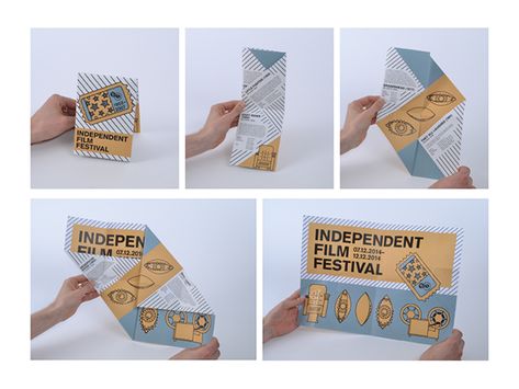 Folding Leaflet, Independent Film Festival on Behance Leaflet Layout, Brochure Folds, 보고서 디자인, Mailer Design, Mail Envelope, Brochure Design Creative, Independent Film, Zine Design, Leaflet Design