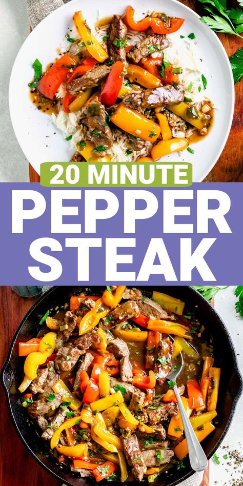 20 Minute Pepper Steak Stir Fry Leftover Steak Stir Fry, Steak And Peppers Stir Fry, Keto Steak Stir Fry, Easy Pepper Steak Recipe Simple, Steak Stir Fry Recipes, Beef Bell Pepper Stir Fry, Stir Fry Steak, Steak And Peppers, Beef And Peppers