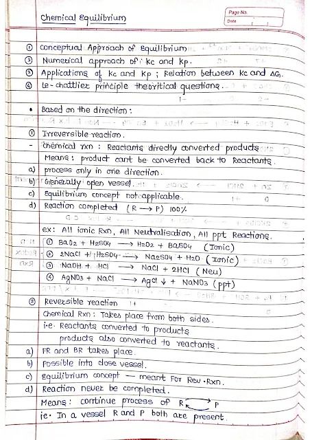 Chemical Equilibrium - Chemistry Short Notes 📚 Chemical Equilibrium Formula Sheet, Chemistry Equilibrium Notes, Chemical Equilibrium Notes, Equilibrium Notes, Chemistry Short Notes, Le Chatelier's Principle, Chemical Equilibrium, Exothermic Reaction, Books Notes