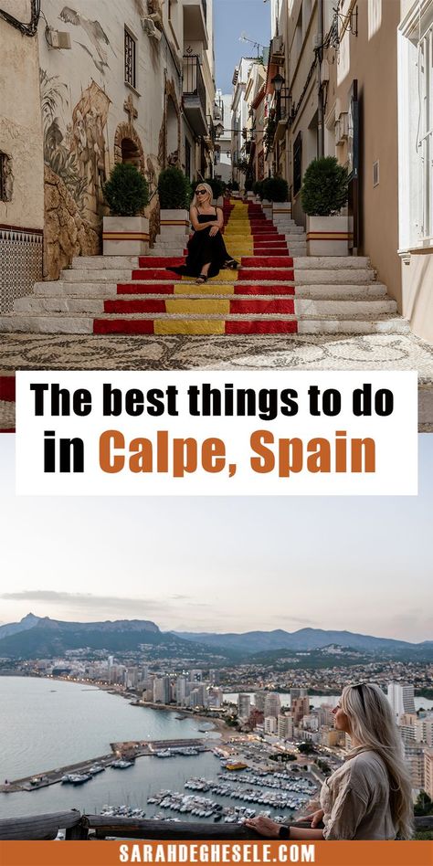 Going on a vacation in Calpe on the Costa Blanca? Here you’ll find the most beautiful sights and the best things to do in Calpe. |Calpe | Calpe Alicante | Calpe Spain | Things to do in Calpe | Things to do Calpe Spain | Calpe old town | Calpe beaches | Hiking in Calpe | Calpe Spain beaches | Calpe viewpoints | Calpe Spain aesthetic | Peñon de ifach | La Muralla Roja | #calpe #calpespain Valencia, Costa Blanca Aesthetic, Costa Blanca Spain, Spain Adventure, Spain Beaches, Beautiful Places In Spain, Spain Travel Outfits, All About Spain, Spain Road Trip