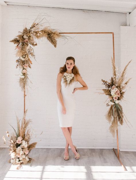 Triangle Pergola, Ceremony Arbour, Ruangan Studio, Pergola Diy, Tafel Decor, Diy Wedding Backdrop, Wedding Arbour, Grass Wedding, Copper Pipe