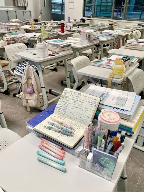 Korean Class Aesthetic, School Desk Aesthetic Classroom, School In Japan Aesthetic, China Study Aesthetic, Classroom Aesthetic High School Korean, China School Aesthetic, Highschool Classroom Aesthetic, Japanese Classroom Aesthetic, Korea Classroom