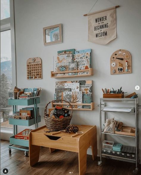 The Ultimate List of Homeschool Room Ideas & Organization Homeschool Corner Space In Living Room, Homeschool Wall Organization, Minimalist Homeschool Space, School Set Up At Home, Vintage Homeschool Room, Homeschool Area In Living Room, Kindergarten Homeschool Room, In Home Preschool Set Up, Boho Homeschool Room