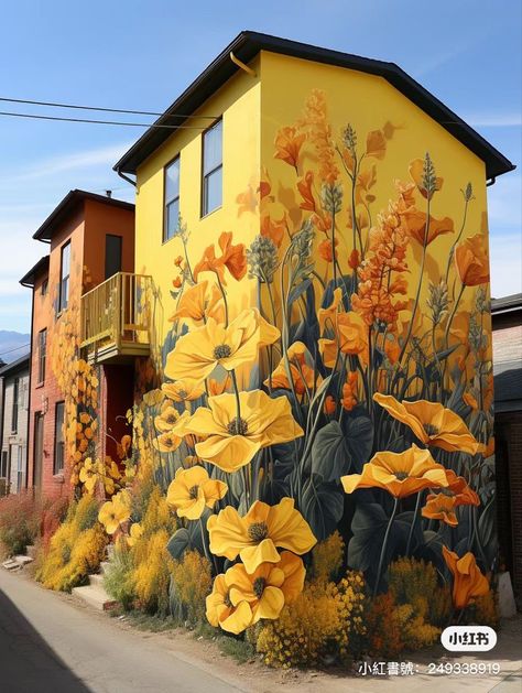 Mural On House Exterior, Garden Mural Outdoor Wall Art, Exterior Murals, Mural Inspiration, Garden Mural, Wall Street Art, Ceiling Murals, Colorful Murals, Wall Murals Painted