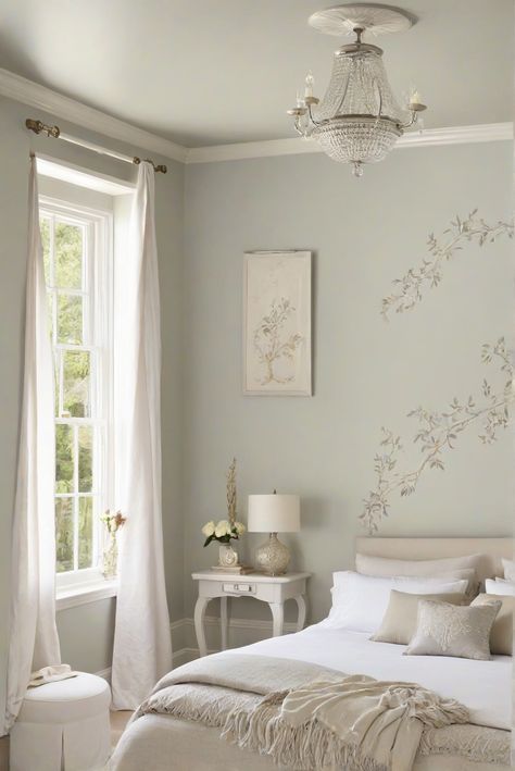 Step into a world of elegance and tranquility with "Pale Smoke (1584)" as we explore how soft smoky hues can transform your living space into a stylish retreat. Join us for a daily dose of interior designer routine inspiration! #Ad #homedecor #homedesign #wallpaints2024 #Painthome #interiorarchitecture Wall Colors Green Living Room Colors Bright Living Room Colors Apartment Renovation Living room Remodeling Modern Paint Colors 2024 Peaceful Bedroom Paint Colors, Elegant Paint Colors For Living Room, Room Colour Ideas Bedroom Paint Colors, Light And Airy Paint Colors, Pale Green Paint Colors, Bedroom Paint Colors 2024, Cozy Bedroom Paint Colors, Elegant Paint Colors, Paint Colors For Bedroom