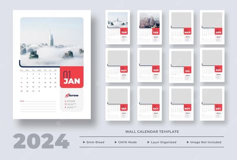 Premium PSD | 2024 wall calendar template wall calendar planner Calender 2024 Designs, Graphic Design Calendar, Calendar Design Layout, Wall Calender, Wall Calendar Design, Poster Calendar, Design Humor, Calendar Design Template, Modern Calendar