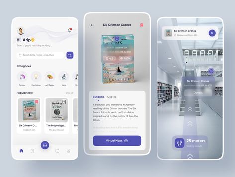 AR Library - App Design by Arip for Enver Studio on Dribbble Ar Interface Design, Library App Design, Room Planner App, Creative App Design, Ux Design Principles, Ar App, Ar Design, Library App, Creative Market Design