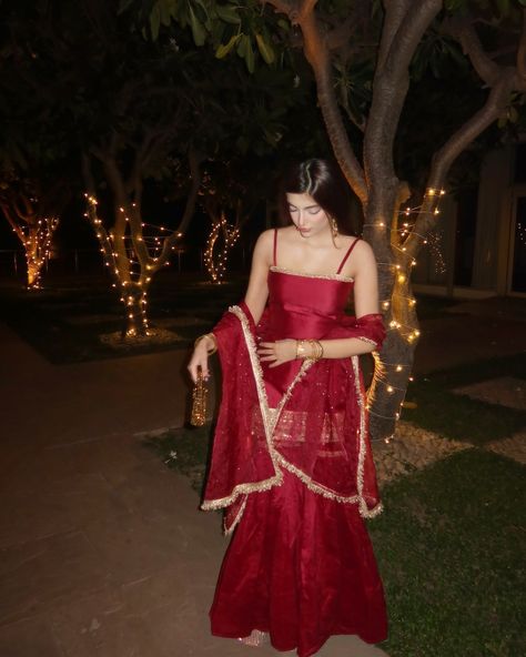 yearly red sharara post🎇🧨♥️ . . wearing @roze.india 🪷 Pretty Indian Outfits, Bridal Outfit Indian, Pak Suits, Red Sharara Suit, Sharara Suit Wedding, Red Sharara, Indo Western Outfits For Women, Wedding Fits, Suit Indian