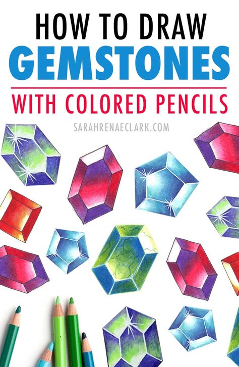 Learn how to draw gems with colored pencils in this simple tutorial! Gemstones are a great way to make your adult coloring pages look amazing. Read the full tutorial at sarahrenaeclark.com Find more adult coloring tutorials, colored pencil techniques and free coloring pages at sarahrenaeclark.com #adultcoloring #gemstones #coloredpencil #penciltechniques Draw Gemstones, Draw Gems, Gem Drawing, Blending Colored Pencils, Pencil Techniques, Colored Pencil Tutorial, Coloring Tips, Colored Pencil Techniques, Amanda Rose