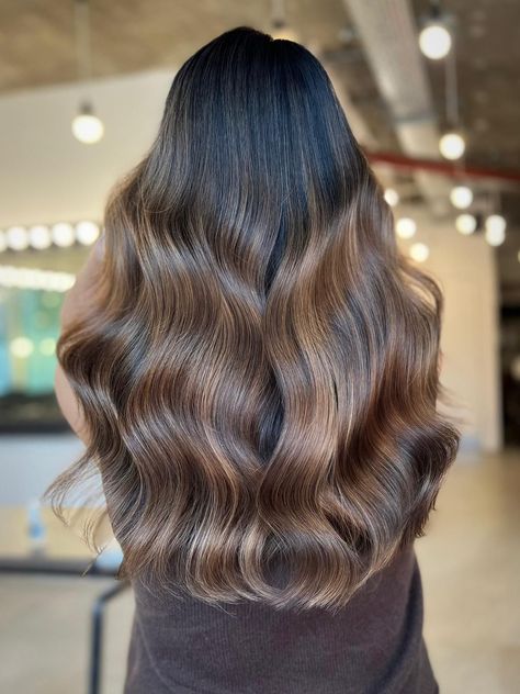 Brunette Balayage Natural, Wavy Blowdry, Balayage Natural Hair, Balayage Wavy Hair, Espresso Balayage, Mocha Balayage, Long Hair Balayage, Balayage Chocolate, Moisture Hair Mask