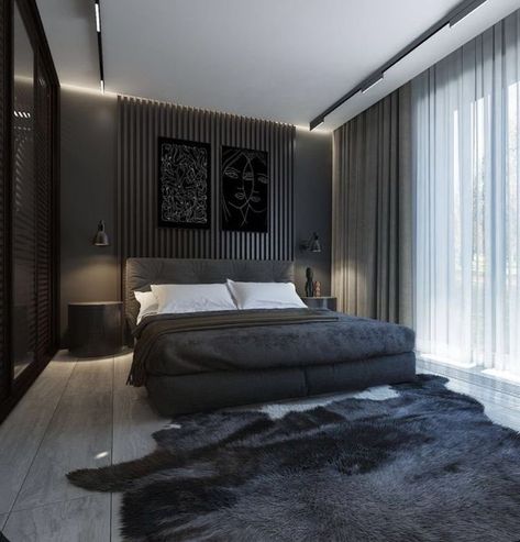 Design Ložnic, Mens Bedroom Decor, Black Bedroom Design, Black Bedroom Decor, Modern Luxury Bedroom, Bedroom Setup, Black Bedroom, Bedroom Bed Design, Home Design Living Room