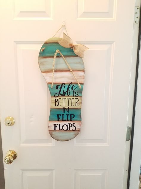 Flip Flop Door Hanger, Wood Door Hanger, Wood Door Hangers, Wood Door, Front Door Decor, Wood Doors, Door Decor, Door Hanger, Door Hangers