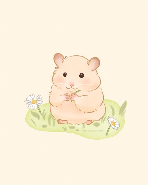 follow @linnea.illustrates on instagram for more cute drawings!! Animal Cute Painting, Kawaii Hamster Drawing, Cute Hamster Illustration, Hamster Painting Easy, Spring Animals Drawing, Hamster Drawing Cute, Cute Pet Drawings, Drawing Ideas Cute Animals, Cute Drawings Animals