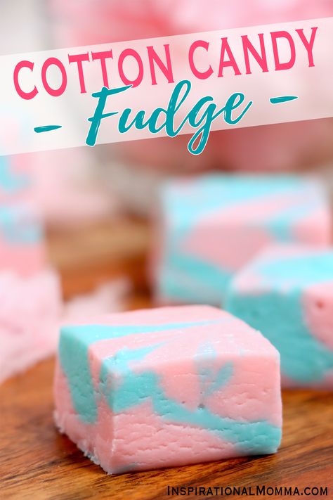 Cotton candy fudge combines the rich, decadent texture of fudge with the flavor of cotton candy and fun colors. It's adorably delicious. #inspirationalmomma #cottoncandyfudge #cottoncandyfudgerecipe #fudgerecipe Cotton Candy Fudge, Cotton Candy Recipe, Candy Fudge, Homemade Fudge Recipes, Cotton Candy Flavoring, Fudge Recipes Easy, Candy Recipes Homemade, Homemade Fudge, Fudge Recipe