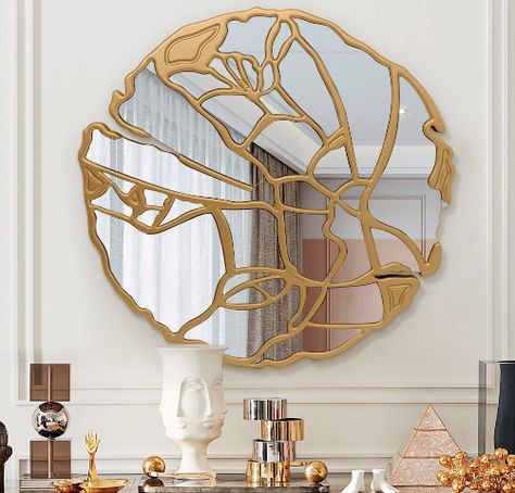 Pregaspor Round Wall Mirrors Decorative, 31.5'' Irregular Frame Gold Mirror for Wall Decor, Large Wall Mirror for Living Room, Entryway, Bedroom Round Wall Mirrors, Wall Decor Large Wall, Vintage Gold Mirror, Mirror For Living Room, Entryway Art, Deco Living Room, Mirror For Wall, Art Deco Living Room, Decor Large Wall