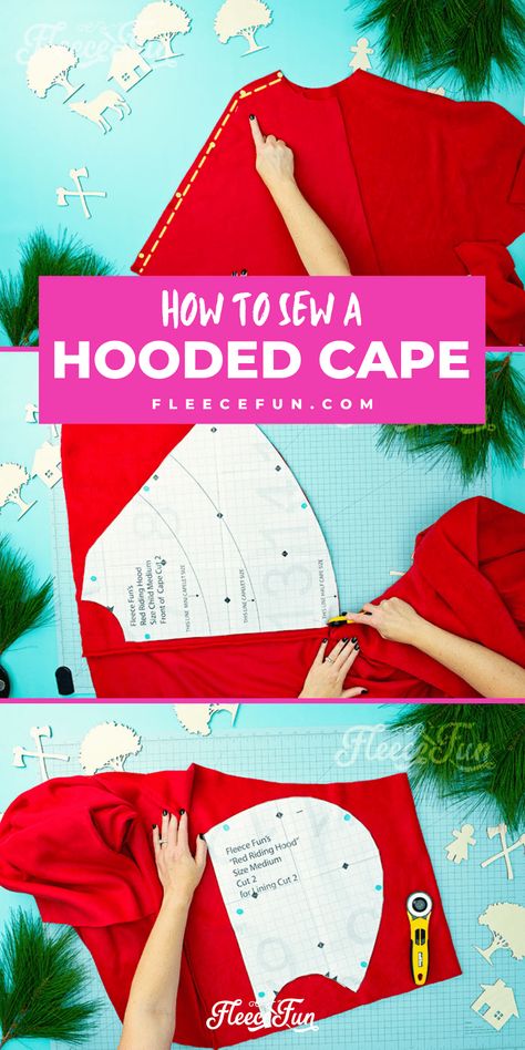 Couture, How To Make A Cape With A Hood, Sewing A Hood Diy, Diy Cloak Pattern Kids, Free Cloak Sewing Pattern, Simple Hooded Cloak Pattern, Diy Hood Pattern, Hooded Cape Pattern Sewing, How To Sew A Cape With A Hood