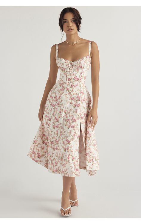 Clothing : Midi Dresses : 'Carmen' Rose Print Bustier Sundress Bustier Sundress, Floral Print Sundress, Summer Garden Party, Midi Sundress, Elegant Dresses Long, Dresses Backless, Bustiers, Rose Print, Floral Print Dress