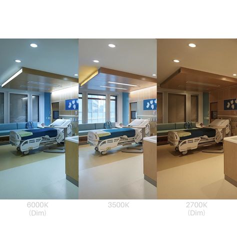 Variations in light colour temperature plus intensity impact object and paint colour plus ambience in interior design. Lighting at the Children’s Hospital of Philadelphia, changes throughout the day to help reset the circadian rhythms of patients, often disrupted in healthcare environments. Lights are a low-intensity warm colour temperature in the early morning, cool colour temperature in mid-morning and high-intensity in the afternoon, falling back to low-intensity warm in the evenings. Modern Led Ceiling Lights, Home Lighting Design, Supermarket Design, Creative Bedroom, Ceiling Design Modern, Cove Lighting, Wall Lighting Design, False Ceiling Design, Minimalist Room