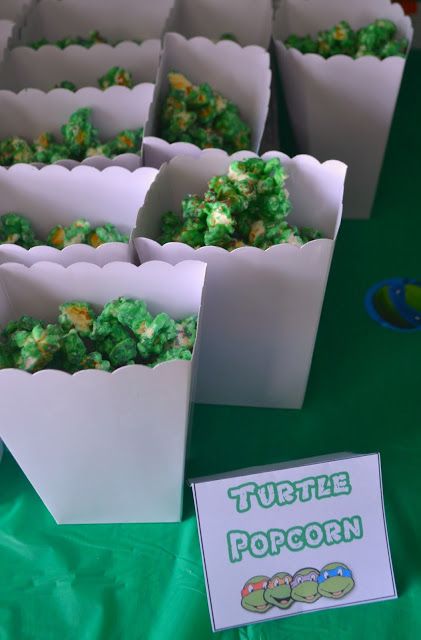 Ninja Turtle Popcorn Recipe, easy popcorn recipe, ninja turtle party ideas, TMNT party, Teenage Mutant Ninja Turtle birthday party, Turtle Popcorn, Ninja Turtle Cake Ideas, Tmnt Birthday Party Ideas, Ninja Turtle Birthday Party, Turtle Cakes, Turtle Birthday Party, Turtle Recipe, Mutant Ninja Turtles Party, Easy Popcorn