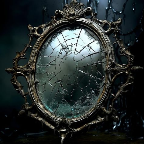 Mirrors Aesthetic Dark, Victorian Mirror Aesthetic, Broken Mirror Aesthetique, Dark Mirror Aesthetic, Cracked Mirror Aesthetic, Shattered Mirror Art, Spiegel Aesthetic, Spooky Mirror, Fairytale Mirror