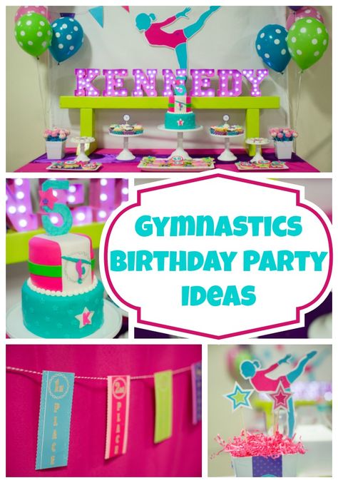 Bright and Colorful Gymnastics Birthday Party Gymnastics Theme Birthday, Gymnastics Birthday Party Decorations, Gymnastics Theme Party, Gymnastics Theme Birthday Party, Band Banner, Gymnastics Ideas, Gymnastics Birthday Party, Girls Birthday Party Games, Gymnast Birthday Party