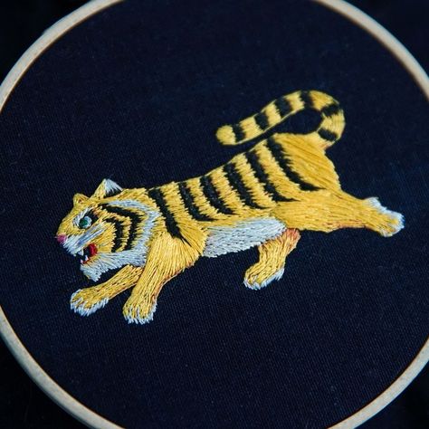 Tiger embroidery🐯 #remakeclothes #upcycle #upcycleclothing #1of1clothing #embroiderywork #customclothing | Instagram Tiger Sewing Pattern, Tiger Applique Pattern, Tiger Embroidery Design, Tiger Cross Stitch Pattern, Tiger Embroidery, Embroidered Tiger, Remake Clothes, Patches Fashion, February 1