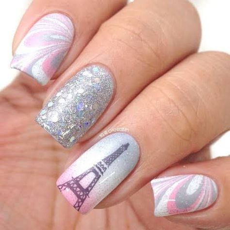 I remember when I was growing up that there wasn’t a whole lot that women did with their nails. Usually you just painted on some conservative shade of polish for a clean look, and that was it. Thankfully we are living in far more expressive times now, and nail art has become so much more than... Eiffel Tower Nails, Paris Nails, Colorful Nails, Acrylic Nail Art, Nailed It, Fabulous Nails, The Eiffel Tower, Cute Nail Designs, Fancy Nails