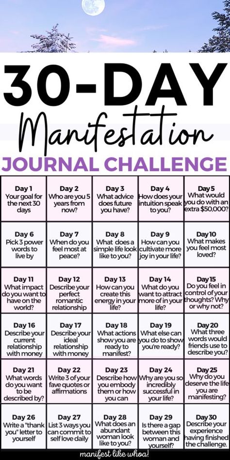 30-day manifestation #manifestation #meditation #meditationoftheday Manifestation Babe, Journaling Challenge, Growth Journal, Journal Challenge, Manifestation Techniques, Become Wealthy, Spiritual Manifestation, Attraction Manifestation, Wealth Affirmations