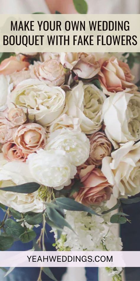 If you’re a frugal bride who wants to save a little cash here and there (maybe to use on your honeymoon instead?), one way to cut costs without sacrificing beauty is to learn how to make your own wedding bouquet. While this might sound intimidating, don’t worry, we’re about to walk you through every step. Follow the steps below: #weddingbouquet #bouquet Make Your Own Wedding Bouquet, Diy Wedding Bouquet Tutorial, Diy Wedding Bouquet Fake Flowers, Bouquet Fake Flowers, Wedding Bouquet Fake Flowers, Diy Wedding Flowers Bouquet, Loose Bouquet, Fake Flowers Wedding, Silk Flower Bridal Bouquet