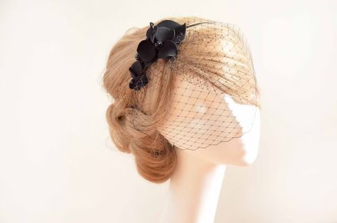 MyArtDeco - Etsy Poland Veil With Headpiece, Black Birdcage Veils, Fascinator Veil, Veil Headband, Bridal Birdcage Veils, Ivory Fascinator, Bridal Hair Veil, Veil Headpiece, Flower Veil