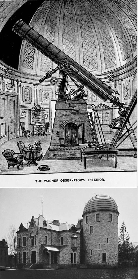 THE  WARNER   OBSERVATORY.    INTERIOR.  Rochester NY Victorian Observatory, Observatory Interior, Observatory Room, Observatory Architecture, Observatory House, Silent Sky, Mediterranean Revival, Astronomical Observatory, Witch Characters