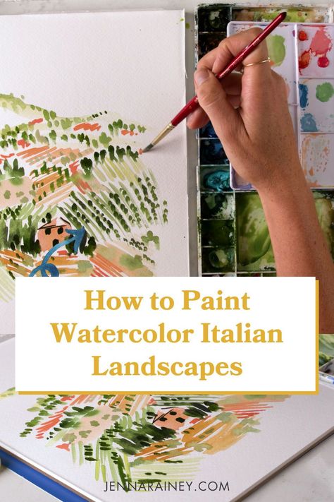 Tuscan Watercolor Paintings, Diy Watercolor Landscape, Tuscany Watercolor Landscape, Watercolor Landscapes Tutorials, Vineyard Watercolor Painting, Italian Landscape Watercolor, Tuscany Watercolor Paintings, Hills Of Tuscany Su, Watercolor Art Italy