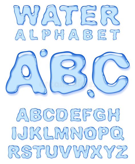 Water alphabet. royalty free illustration Water Alphabet, Vector Letters, Water Vector, Water Font, Presentation Design Template, Cat Air, Types Of Lettering, Font Art, Typography Tshirt