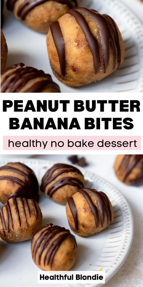 These no bake banana bites with peanut butter taste just like banana bread and only take 10 minutes to prepare. They’re the perfect quick and easy no bake dessert, sweet snack, or portable healthy breakfast. No oats in this recipe! We love to meal prep them for the week, and they are freezer-friendly; no oven required. Healthy Banana And Peanut Butter Recipes, Peanut Butter Covered Bananas, Peanut Butter Banana Balls, Peanut Butter And Banana Recipes, Banana No Bake Recipes, Banana Peanut Butter Recipes, Banana Peanut Butter Dessert, Peanut Butter Snack Ideas, No Bake Peanut Butter Oat Cups