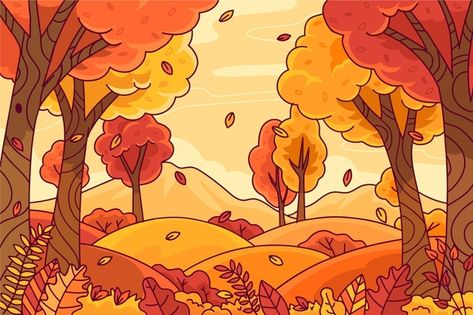 Tree Drawing For Kids, Forest Drawing, Cartoon Drawing Tutorial, Autumn Background, Procreate Ipad Art, Vector Trees, Autumn Illustration, Cartoon Background, Ipad Art