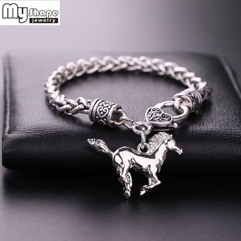 Find More Chain & Link Bracelets Information about My Shape Silver Plated Fashion Thick Charm & Wheat Chain Bracelet Trendy Men Bracelets Bangle Horse Pendants Women Jewelry,High Quality Chain & Link Bracelets from my shape Official Store on Aliexpress.com Horseshoe Bracelet, Horseshoe Jewelry, Horse Bracelet, Horse Earrings, Bracelets Bangle, Equestrian Jewelry, Horse Accessories, The Bangles, Horse Necklace