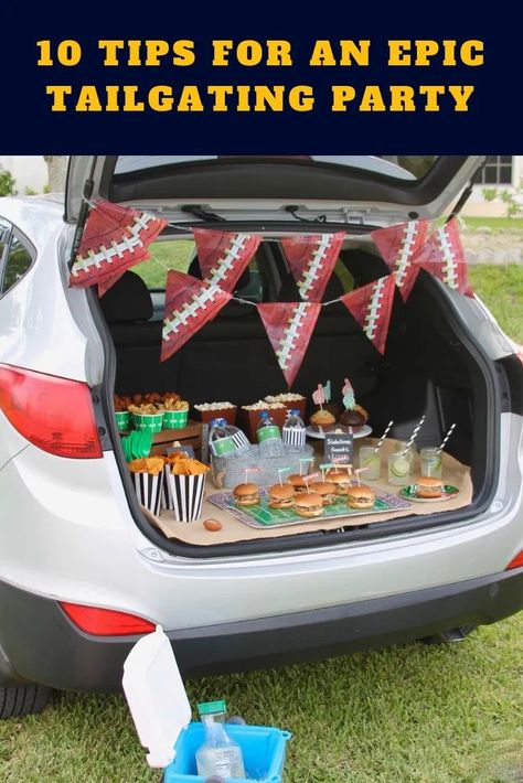 10 Tips for throwing the best tailgating party Tailgate Party Decorations, Denver Bronco, Football Party Supplies, Football Invitations, Mini First Aid Kit, Chili Toppings, Game Day Party, Football Decorations, Night Food