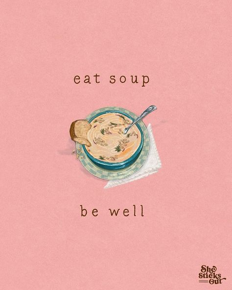 Eat soup and be well! One thing about shesticksout-we are soup people. Mom and I could eat soup every day for every meal and absolutely love it! So I created this digital please on my 6 hour plane ride while I was thinking about mom’s homemade soup dinner from the night before and it was a great way to pass the time. Thinking this will be a new greeting card collection. More to come! #souprecipe #getwellsoon #greetingcards #stationerydesign #smallbusinesswomen #digitalillustrations #sho... Swap Party Invitation, Soup Illustration, Recipes Cute, Soup Party, Soup Art, Swap Party, Plane Ride, Greeting Card Collection, Soup Dinner