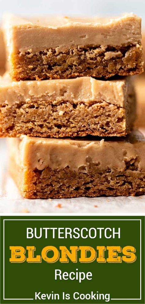 These decadent butterscotch blondies are an absolute dream, featuring dark brown sugar, vanilla, and a rich buttercream frosting. rn Peach Crumb Bars, Butterscotch Brownies, Butterscotch Blondies, Blondie Recipes, Chewy Caramel, Bars Healthy, Crumb Bars, Winter Dessert Recipes, Chocolate Chip Blondies